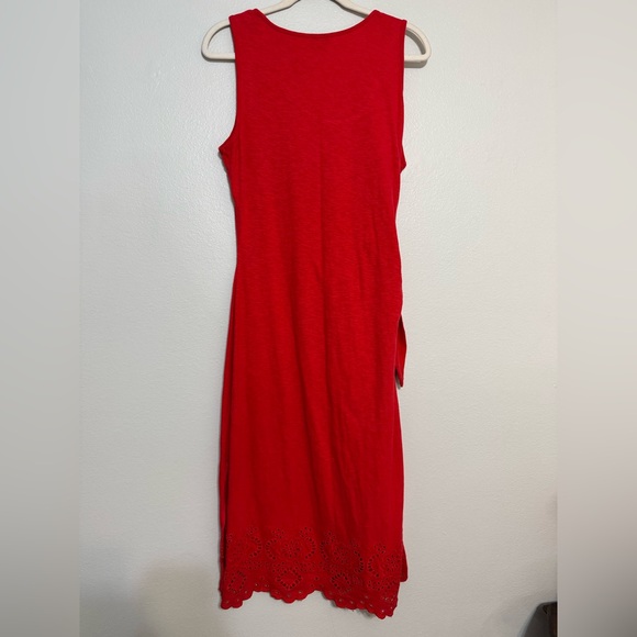 Talbots NANTUCKET SLUB SLEEVELESS SIDE TIE MIDI DRESS in Red - Picture 7 of 8